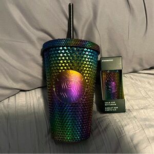 16oz Starbucks studded purple oil slick cup, with matching keychain! Brand new!